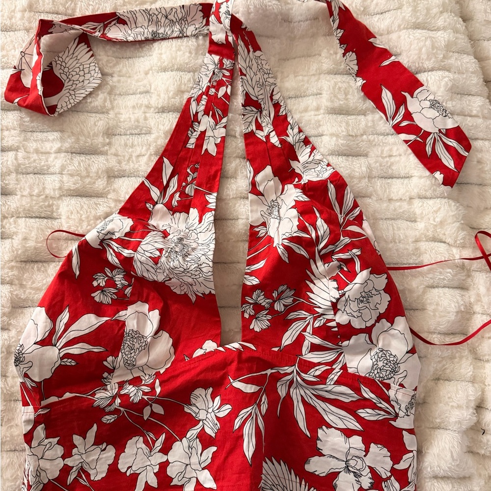 Express Floral Tie Neck Top